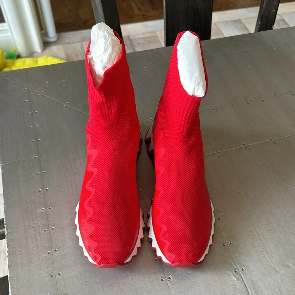 Christian Louboutin sharky sock flat sneaker shark sole red loubi sz 36.5